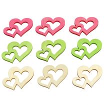 Product Scatter wooden hearts assorted. 4cm 72pcs