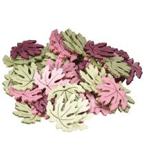 Product Scatter decoration wooden autumn leaves table decoration purple pink green 4 cm 72 pcs