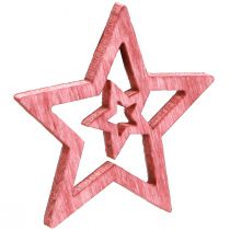 Product Scatter decoration wooden stars in berry pink natural Ø4cm 72 pcs