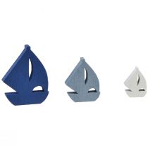 Product Scatter decoration wooden sailing boat decoration blue white 2cm–6cm 24 pcs