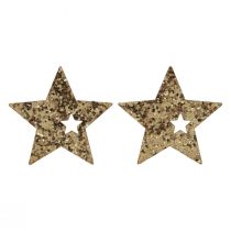Product Scatter decoration Christmas wooden stars natural gold glitter 5 cm 72 pcs
