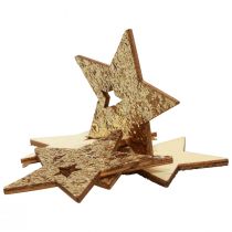 Product Scatter decoration Christmas wooden stars natural gold glitter 5 cm 72 pcs