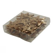 Product Scatter decoration Christmas wooden stars natural gold glitter 5 cm 72 pcs