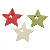 Product Scatter decoration Christmas wooden stars red natural green 5 cm 72 pcs