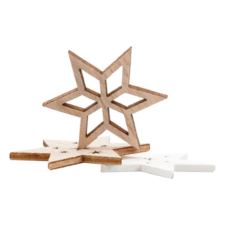 Product Christmas decoration wooden stars white/natural Ø4cm 72 pcs