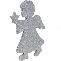 Product Scatter decoration Christmas angel decoration silver glitter H8cm 24 pcs
