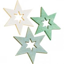 Wooden stars deco sprinkles Christmas Green H4cm 72p