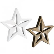 Wooden stars deco sprinkles Christmas white/nature 3.5cm 48p