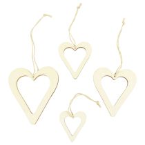 Product Wooden hearts decorative hanger wooden decorative heart natural 6/8/10/12cm 16pcs