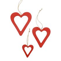 Product Wooden hearts decorative hangers wood decoration red 6/8/10/12cm 16pcs