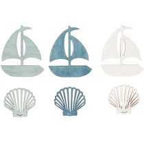 Product Scatter Pieces Wooden Decoration Shell Boat Blue White 2.5/4cm 72 Pcs