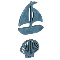 Product Scatter Pieces Wooden Decoration Shell Boat Blue White 2.5/4cm 72 Pcs