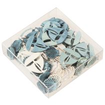 Product Scatter Pieces Wooden Decoration Shell Boat Blue White 2.5/4cm 72 Pcs