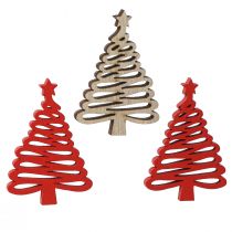 Product Scattered wooden fir tree with star natural red 3x4.5cm 72 pcs