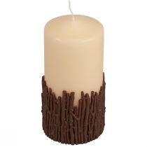 Product Rustic pillar candle with branches, beige, 150x70mm, decorative candle