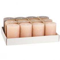 Product Rustic pillar candle set of 12 in brown tones, 70x100mm – Long burning time, marble look for decoration &amp; ambience