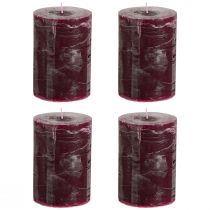 Product Burgundy red pillar candles, 70x100mm, set of 4, solid color, rustic, long burning time