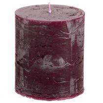 Product Burgundy colored pillar candles, 70x80mm, 4-pack, for elegant decoration and long burning time