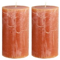 Product Pillar candles, set of 2, dark orange, 85 x 150 mm, solid color, long burning time – decorative candles for living spaces, festive occasions and romantic settings