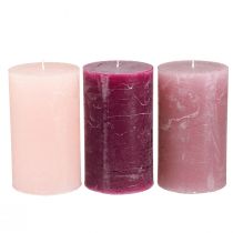 Product Set of 12 pillar candles in berry tones, dyed throughout, 70x120mm - Versatile home decoration