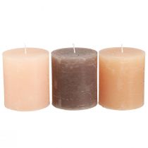 Product Set of 12 pillar candles in brown, 70x80mm, dyed throughout - Perfect for decoration, wellness and celebrations