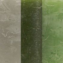 Product Pillar candle set, 3 shades of green, dyed throughout, decorative candles for table decoration and wellness, 70x80mm, 12 pieces