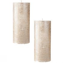 Product Pillar candles, set of 2, solid-colored light gold, 85×200mm - Long burning time, elegant table decoration