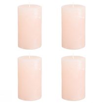 Product Pillar candles, solid colored light pink, 60×100mm, set of 4, decorative candles for Easter and weddings