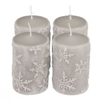 Product Pillar candles gray candles snowflakes 100/65mm 4pcs
