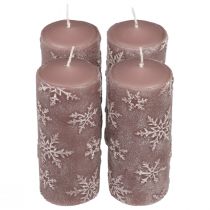 Product Pillar candles pink candles snowflakes 150/65mm 4pcs