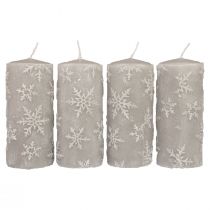 Product Pillar candles gray candles snowflakes 150/65mm 4pcs