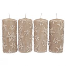 Product Pillar candles beige candles snowflakes 150/65mm 4pcs