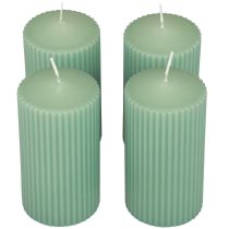 Product Pillar candles green emerald grooved candles 70/130mm 4pcs