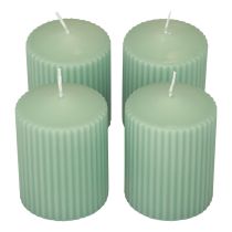 Product Pillar candles green emerald grooved candles 70/90mm 4pcs