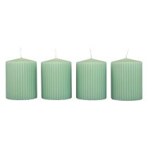 Product Pillar Candles Green Emerald Grooved Candles 70/90mm 4 Pcs