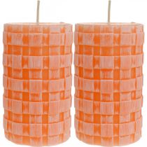 Product Rustic pillar candles orange with basket weave pattern 110/65 – 2-pack premium wax candles, self-extinguishing