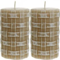 Product Brown pillar candles with rustic braided pattern, 110/65 mm, Safe Candle, set of 2