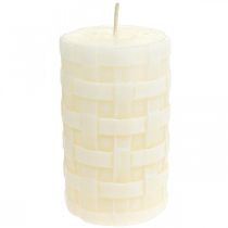 Rustic candles, white wax candles, basket pattern pillar candles 110/65 2pcs