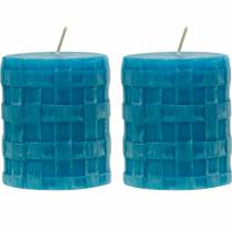 Pillar candles Rustic 80/65 turquoise candle decoration candle 2pcs