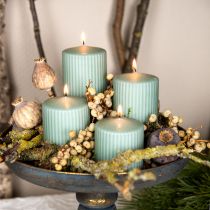 Product Pillar candles green emerald grooved candles 70/130mm 4pcs