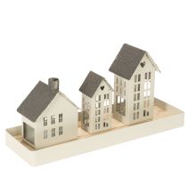 Product Light House Set Metal Three Houses on Tray 35cm 1 Set