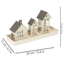 Product Light House Set Metal Three Houses on Tray 35cm 1 Set