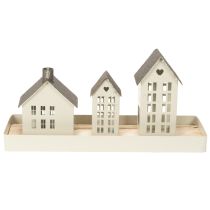 Product Light House Set Metal Three Houses on Tray 35cm 1 Set