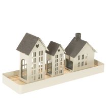 Product Light House Set Metal Three Houses on Tray 35cm 1 Set