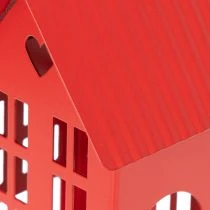 Product Metal Tealight Holder Houses Red with Tray 35cm 1 Set