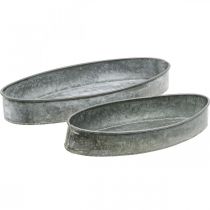 Decorative bowl metal socket bowl oval gray L33cm/31cm set of 2