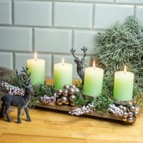 Tray with 4 candle holders, Advent decorations, candlesticks, mango wood, washed white 47 × 14 × 9cm Ø8cm