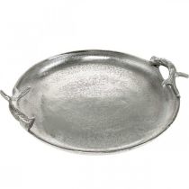 Decorative tray deer antlers silver aluminum round Ø30cmH4.5cm