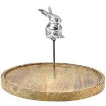 Product Wooden tray natural rabbit decorative metal silver Ø27.5cm H21cm