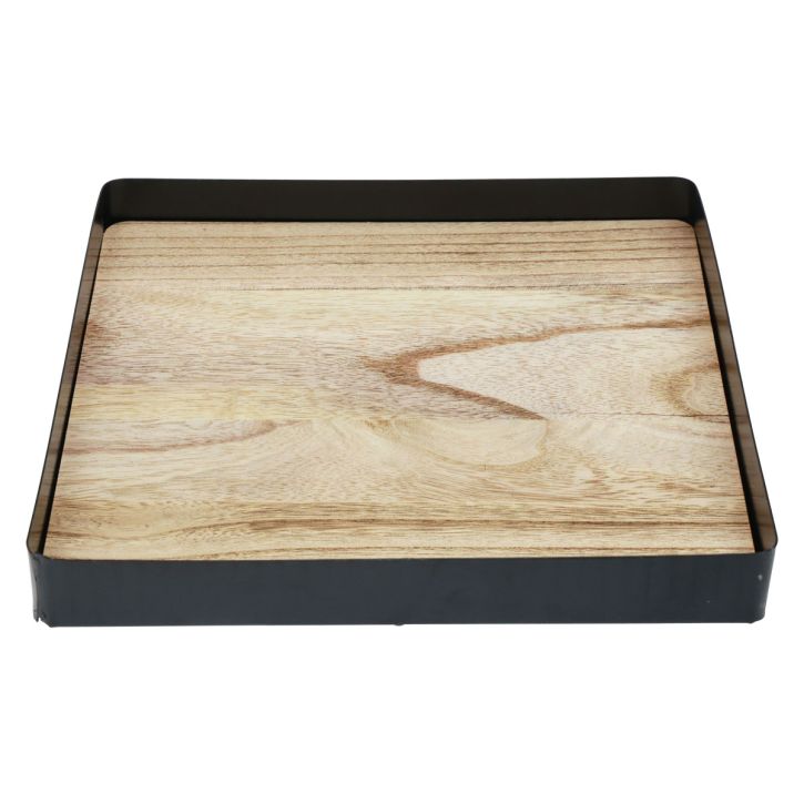 Product Decorative tray metal wood square natural black 25.5×25.5×4cm